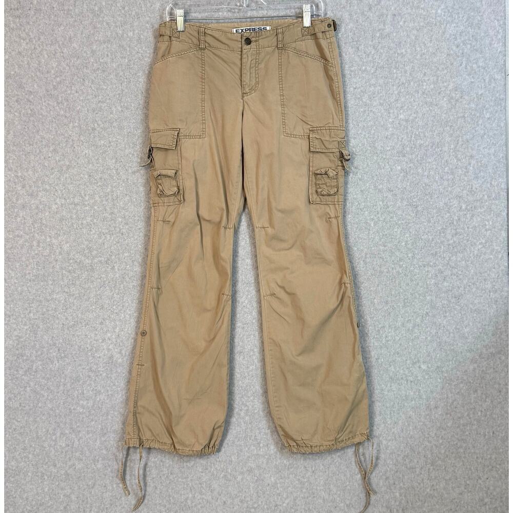 Vtg Y2K Express Cargo Low Rise Pants Size 8 Tie Hem Cotton Grunge Preppy